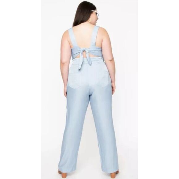 Unique Vintage Chambray Tie Back Overalls Blue Womens 5X 26 - Picture 2 of 6